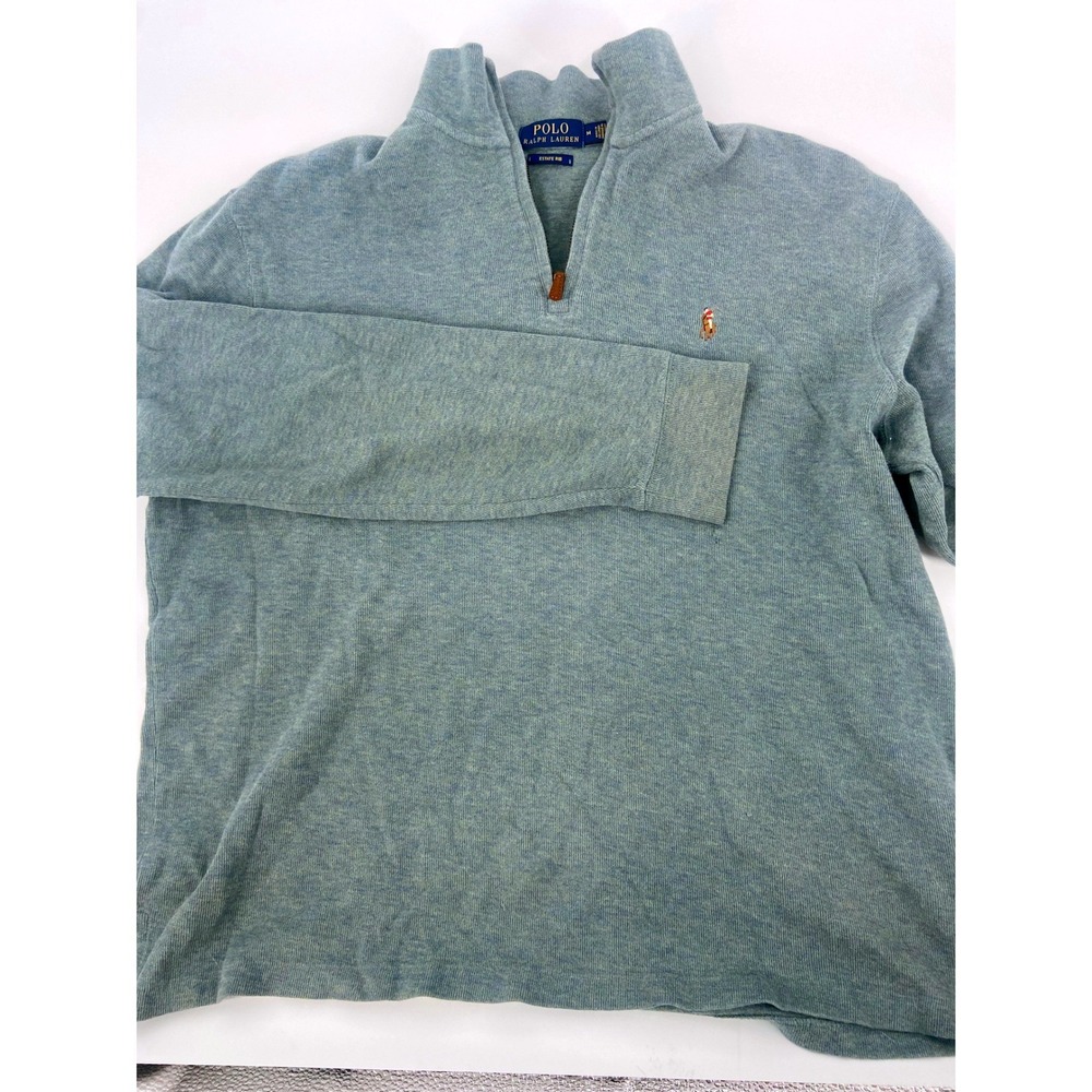 Polo Ralph Lauren Estate 1/4 Zip Pullover Blue/Green Sweater Size M- Tiny Flaw